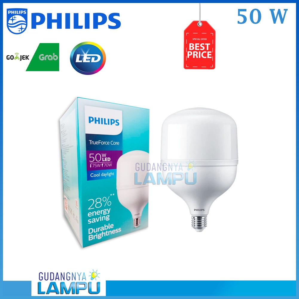 Lampu Bohlam LED Philips 50 Watt 50W 50Watt 50 W (Nyala Putih)