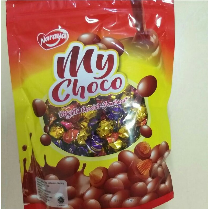 

NARAYA MY CHOCO ASSORTMENT MIX COKLAT SUSU ISI KISMIS, ALMOND, KACANG TANAH 400Gr