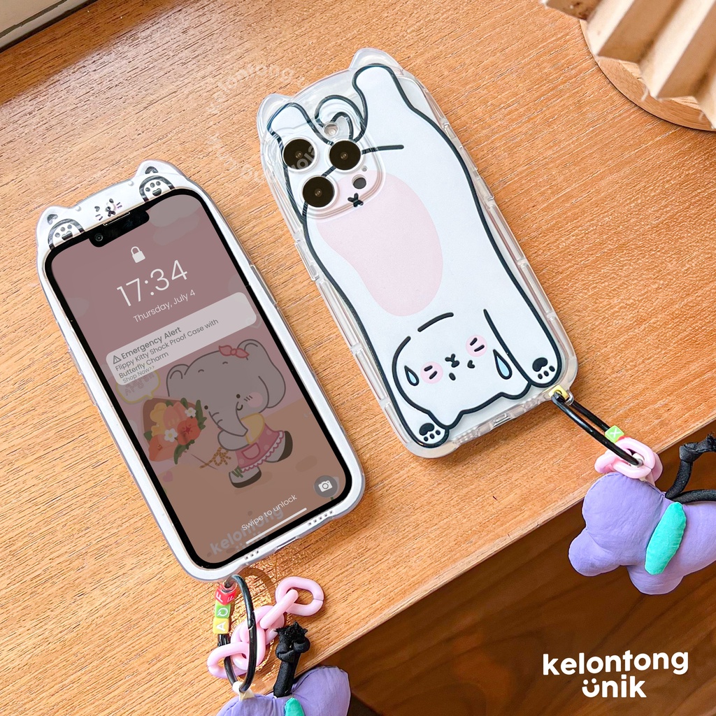 For iPhone - Flippy Kitty Shock Proof Case with Butterfly Charm