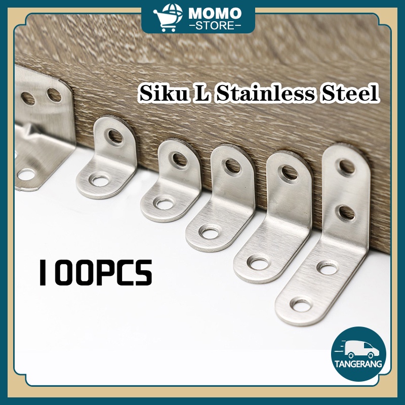 丨100Pcs丨Siku L Stainless Steel untuk Ambalan Braket Siku Plat Lurus / Siku Penyangga Rak Dinding