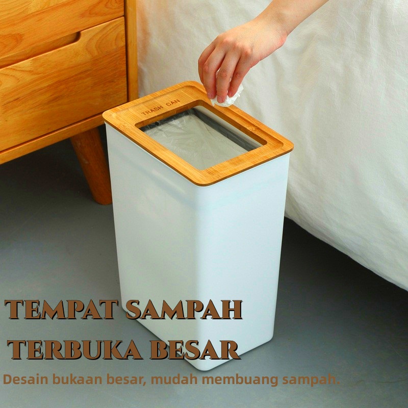 Tong Sampah / Tong Sampah+trash bag kantong sampah Tutup Kayu 7.5L/9L Tempat Sampah  Besar  Tong Sampah Aesthetic Tempat Sampah Mobil Tempat Sampah Kama  Tempat Sampah Tong  Ruang Tamu Kamar Mandi Dapur COD