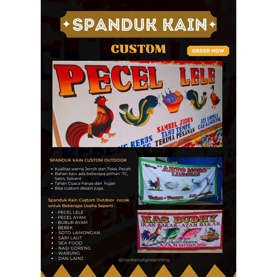 SPANDUK KAIN CUSTOM OUTDOOR.... PECEL LELE SATE MADURA DLL FREE DESIGN  !!!!