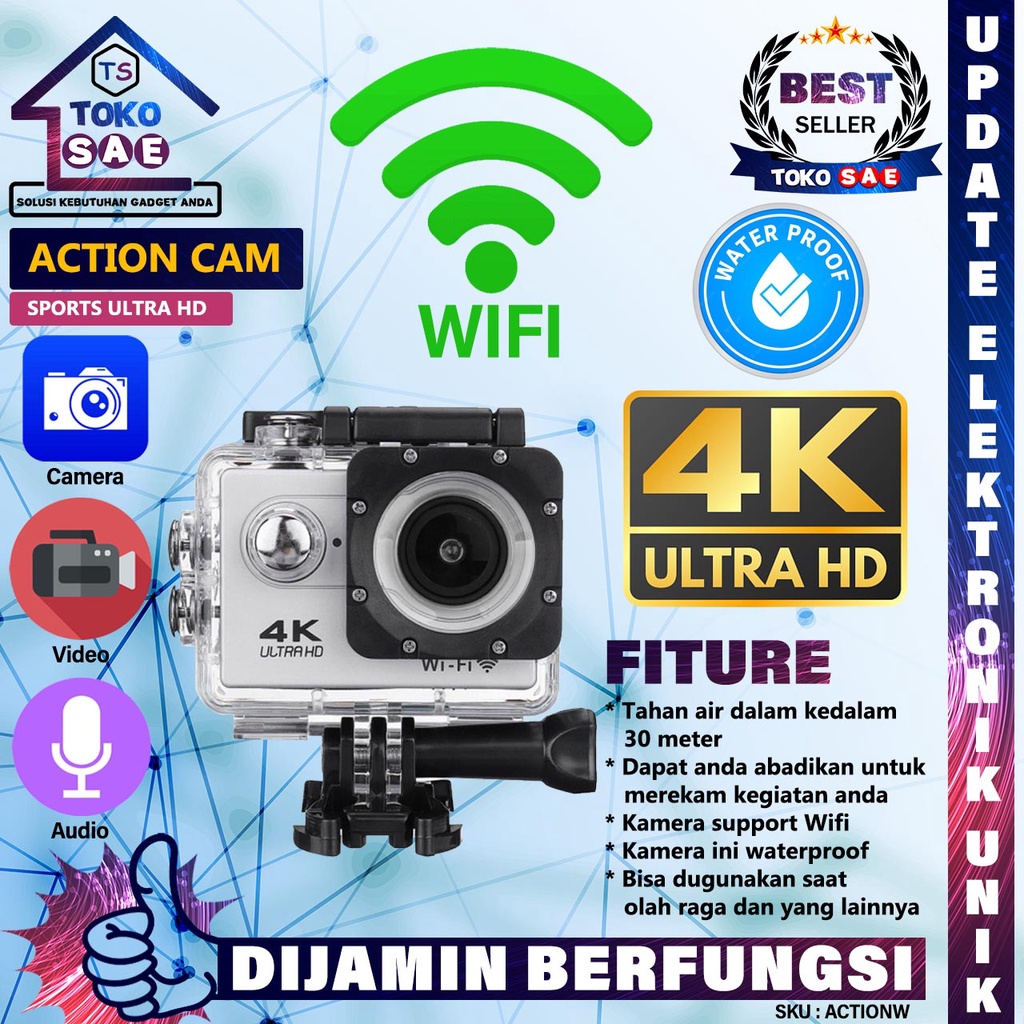 Sports Camera Wifi 4K Ultra HD DV Waterproof Wifi Camera Action Cam Kamera Olahraga Wireless Camera 