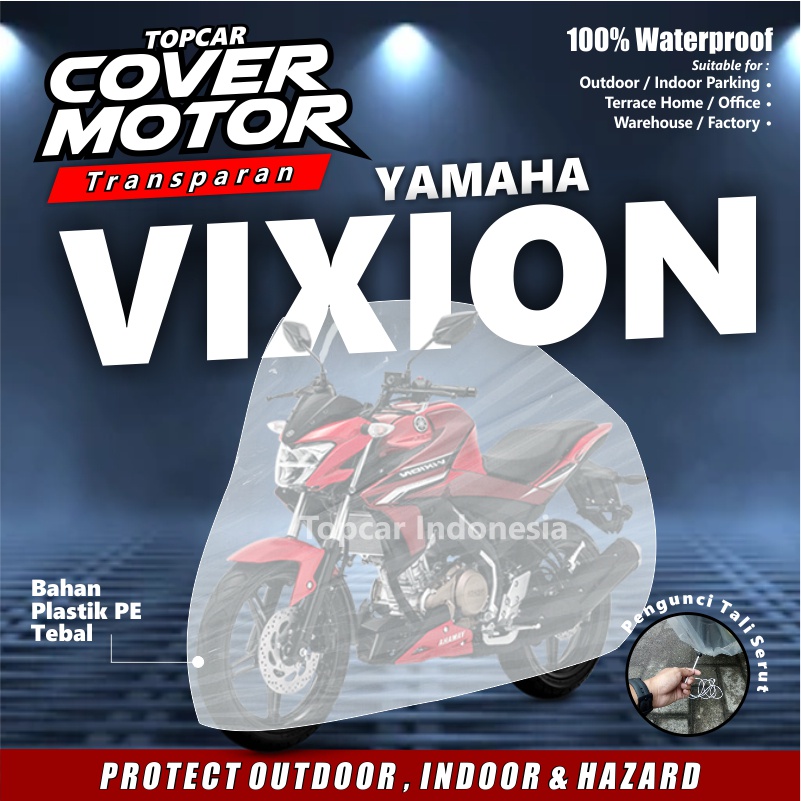 Topcar Cover Motor Transparan Vixion Yamaha Plastik Waterproof  Indoor Outdoor Anti Air Sarung Pelindung Pembungkus Penutup Body Jok Cat Sepeda Metic Sport Trail Moge