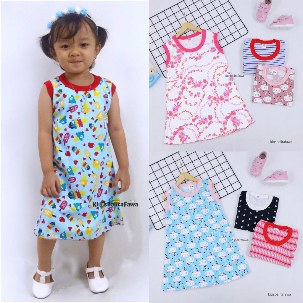 (ISI 3 PCS) Dress Yukensi uk 3-5 Tahun / Baju Harian Daster Anak Perempuan Atasan Bahan Kaos Murah