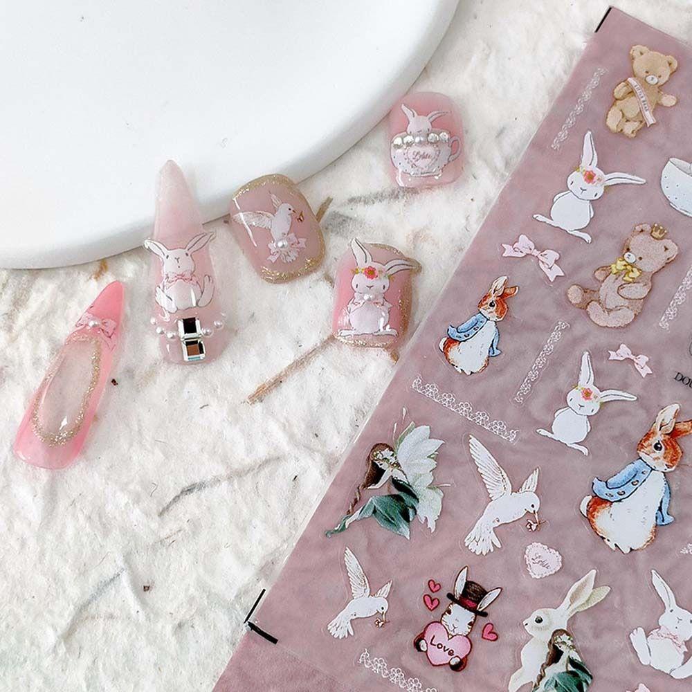Mxbeauty Kartun Stiker Kuku Lucu Perekat Diri Kucing Hewan Manicure Aksesoris Bugs Bunny Nail Art Dekorasi