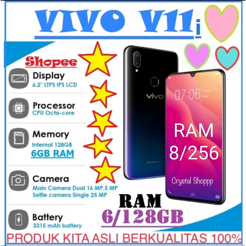 VIVO V11i ORI RAM 8/256GB BARU FULLSET GARANSI 1TAHUN. LAYAR 6,3inch SUPER AMOLED FINGEPRINT