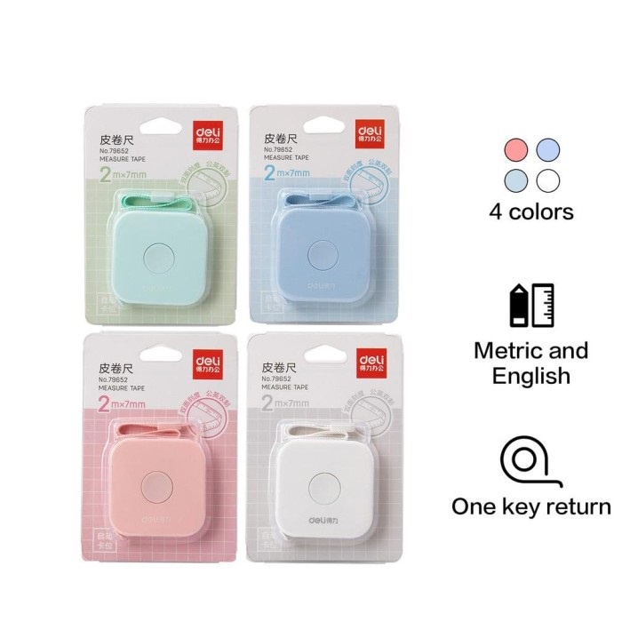 METERAN BAJU 2 METER X 7 MM DELI 79652 WARNA PASTEL LUCU MEASURE TAPE GULUNG TRAVEL MINI