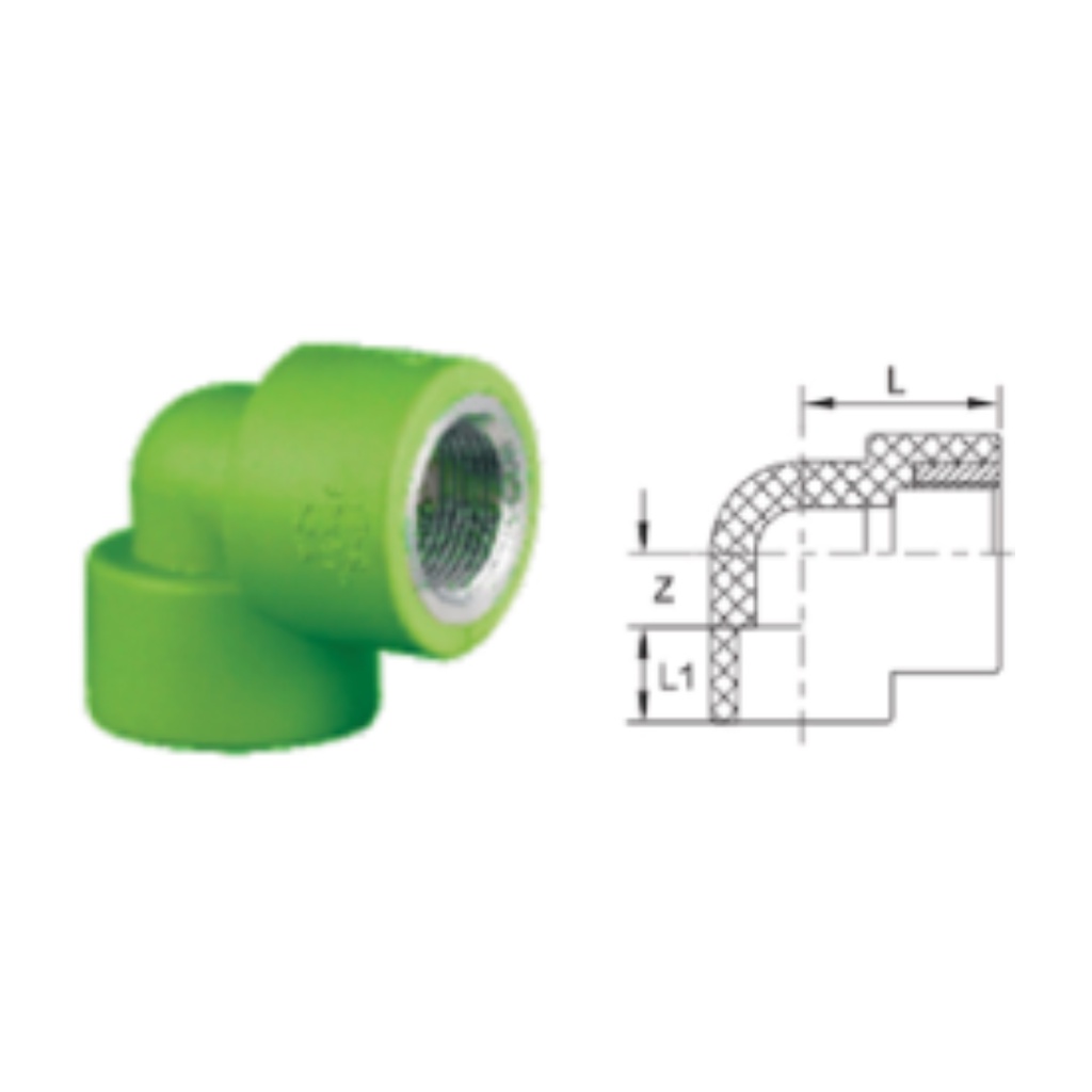 Lesso Female Thread Elbow I dn25x1/2&quot; / Soc x Fipt With Metal Insert  3/4&quot;x1/2&quot; / PPR