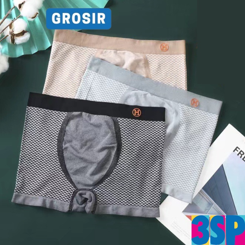 3SP | UWR106 Celana Dalam Boxer Pria Motif Kotak Pakaian Dalam Boxer 3D Laki Laki