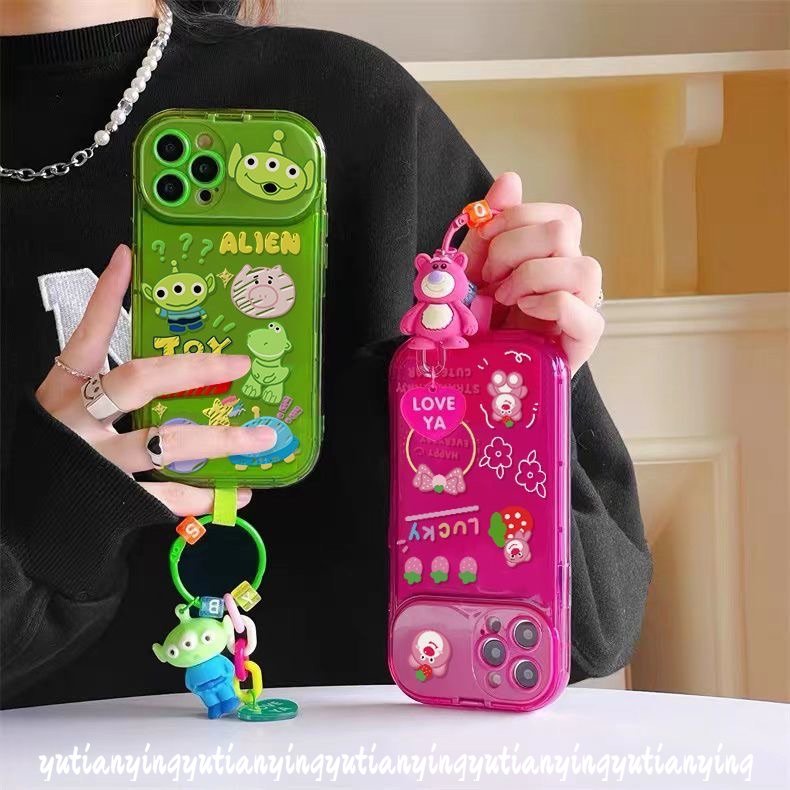 IPHONE Flip Make Up Mirror Case Kompatibel Untuk Iphone13 11 12 14 Pro Max7 8 XR 14 Plus X XS MAX SE 2020 Beruang Strawberry Lucu Disney Toy Story Losto Alien Dengan Ornamen Boneka 3D Soft Case