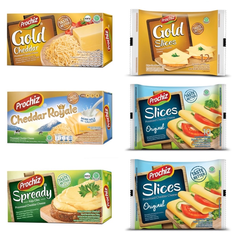 

PROCHIZ Gold 160 gr / Keju Prochiz Cheddar 160 gr / Keju PROCHIZ Spready 160 gr / PROCHIZ Gold Keju Slice 12 slice Keju PROCHIZ Slice Cheddar 5's / PROCHIZ Keju Slice 10 slice / PROCHIZ / Keju / Cheese / Gold / Cheddar / Spready / Slice / Halal