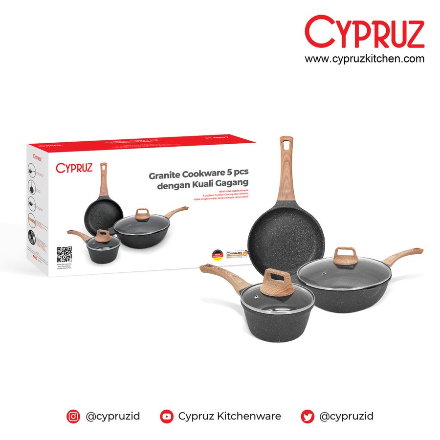 Cypruz PI-0907 Granite Die Cast Set Pan Set of 5 Pcs Paket Wajan Panci