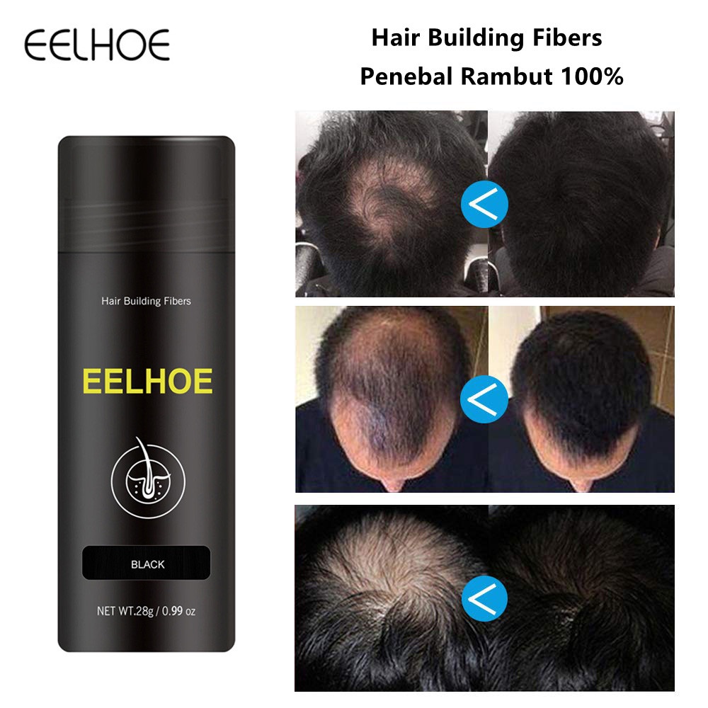 EELHOE Hair Building Fibers 28Gr for Men and Women- Serbuk Penebal Rambut Tipis (Hitam / Dark Brown)