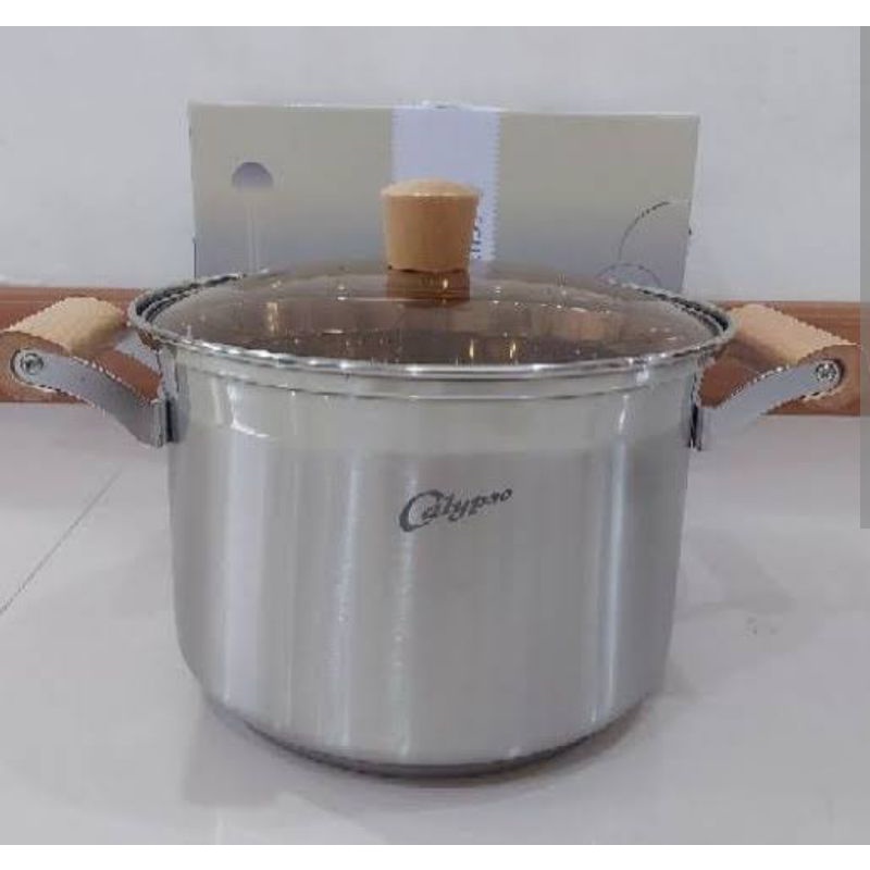 panci sup soup Tebal  + tutup kaca stainless calypso 26cm / panci high soup pot calypso tutup kaca 22cm 24cm 26cm / panci stock pot soup pot gagang kayu