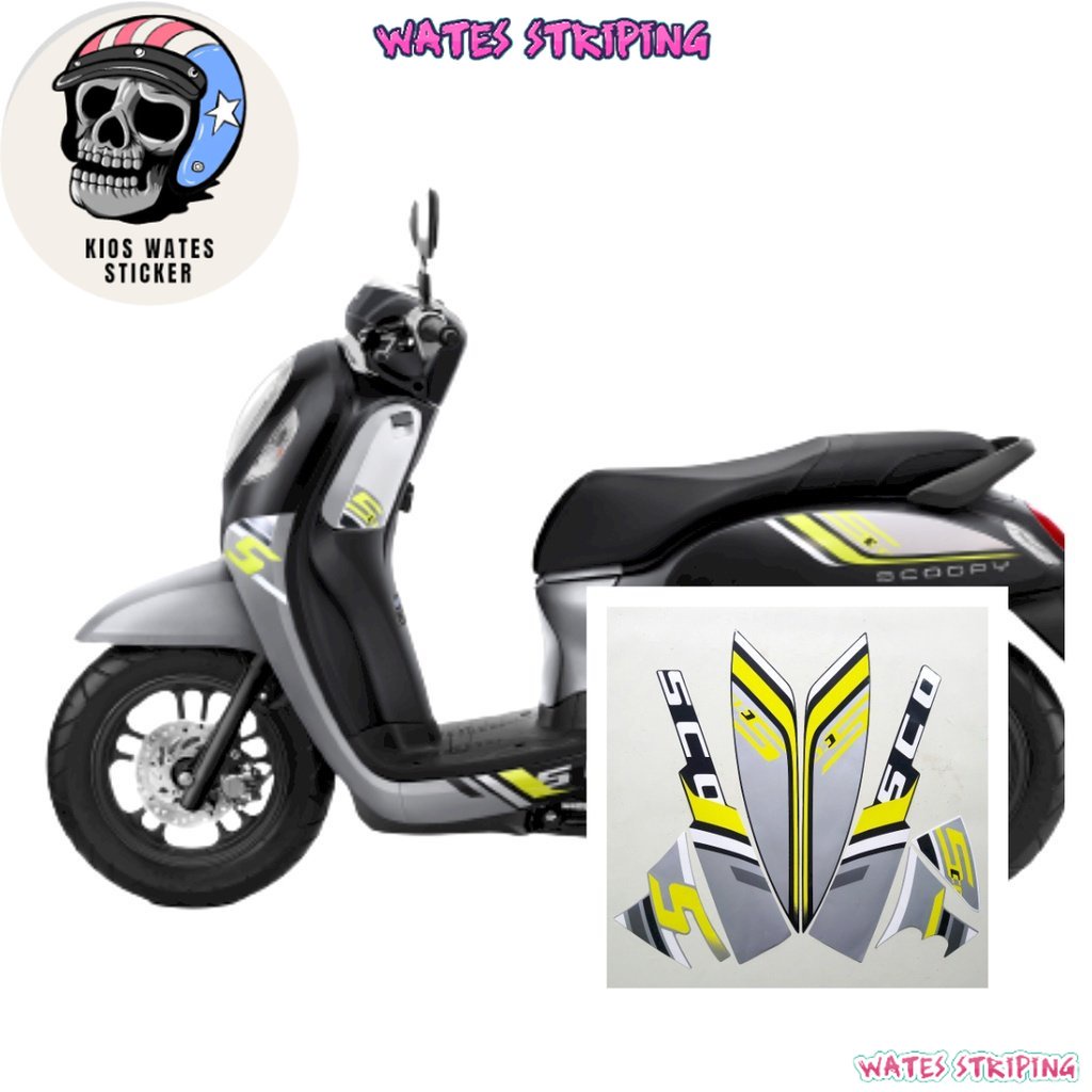 Striping Decal Polet Sticker motor Honda scoopy sporty 2022 2023 hitam-abu stiker list body motor