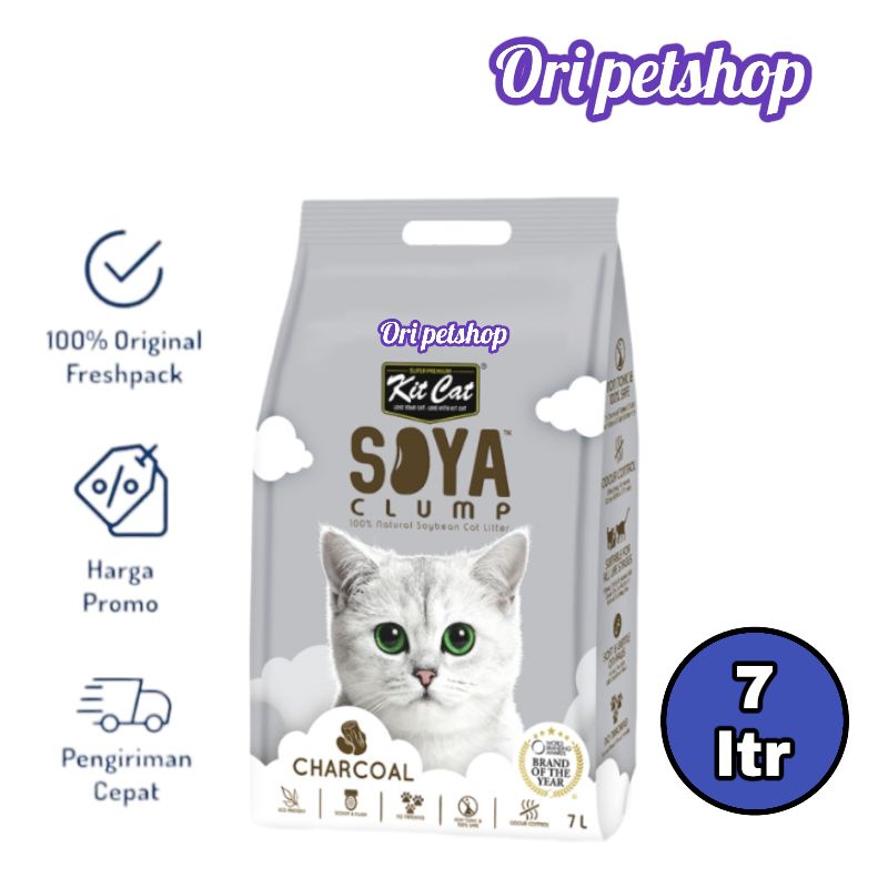 Pasir  Kit Cat tofu Soya 7 ltr Charcoal - Pasir Kucing Wangi