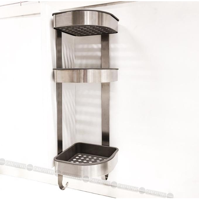 Rak Sudut Kamar Mandi Stainless Tempat Sabun Rak Dinding 3 Susun