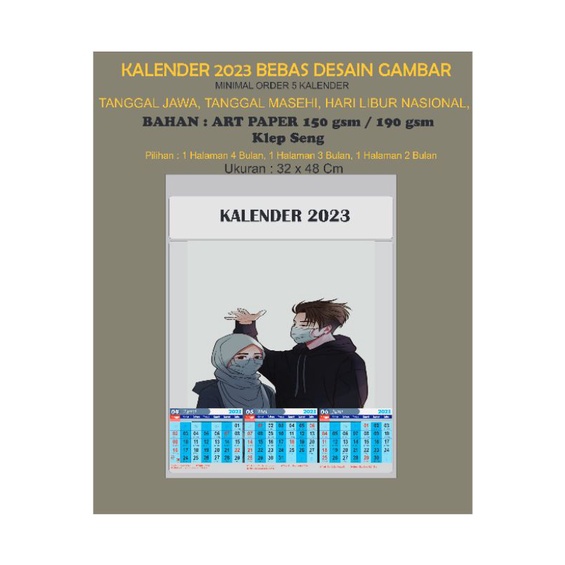 

( minimal 5 pcs ) KALENDER 2024 CUSTOM A3+, KALENDER ISI 3 BULAN PER HALAMAN
