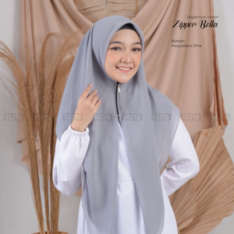 Hijab Kerudung Jilbab Segi Empat Polos Instan Zipper Bella Voal Kelim