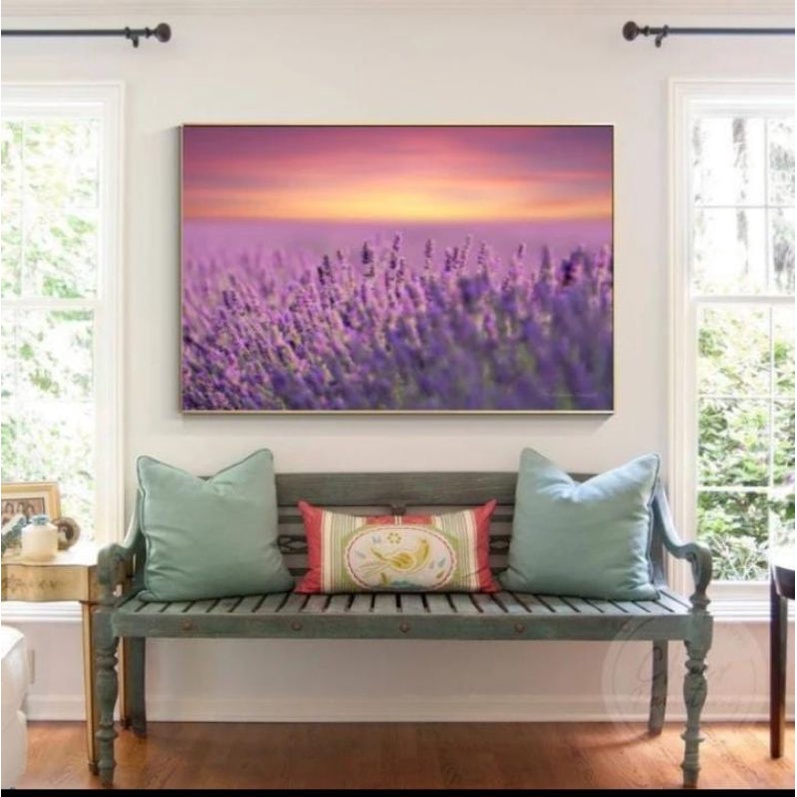 lukisan bunga lavender plus bingkai hiasan dinding ruang tamu