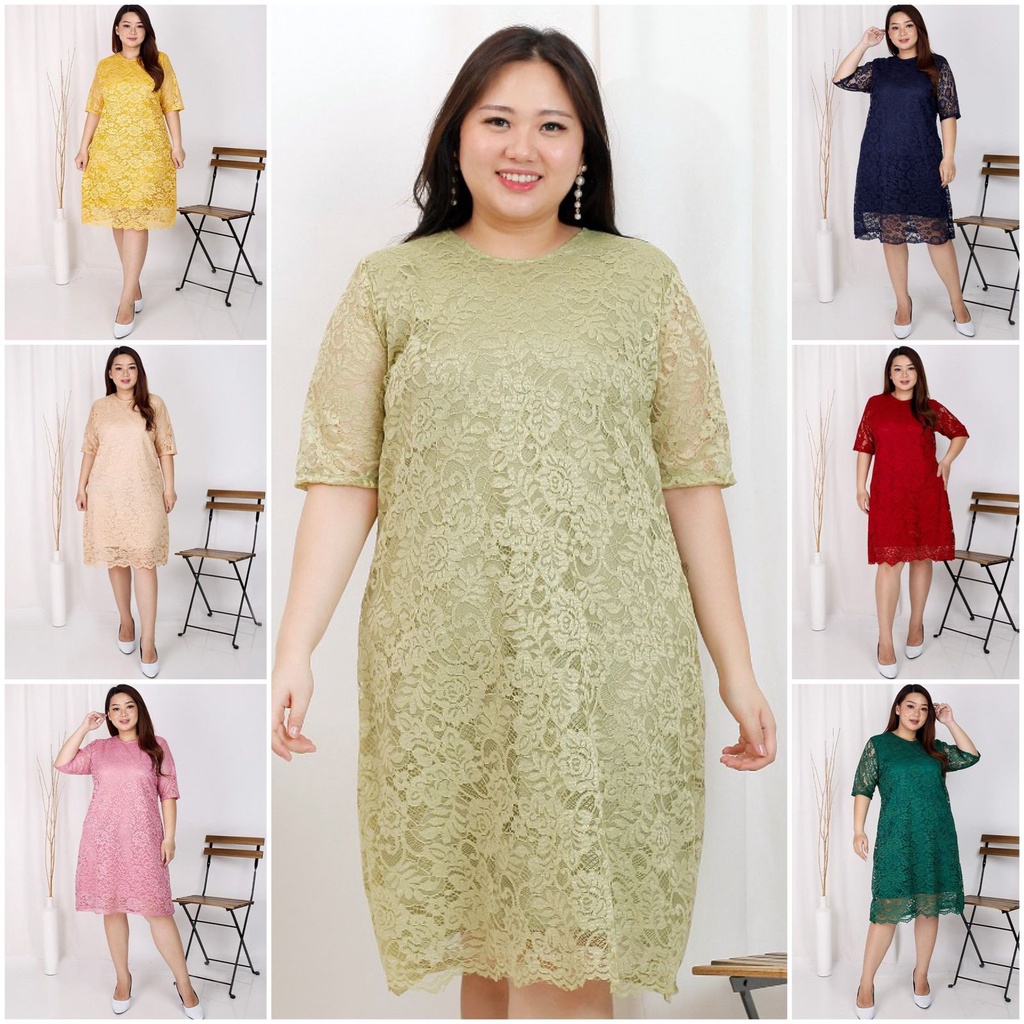 (SIZE S - XXL) Dress Big Size Brukat Jumbo Dres Brokat XXL Bigsize XXXL Dress Natal Imlek