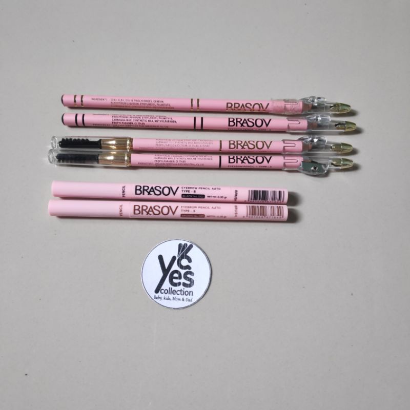 Brasov Eyebrow Pensil Alis Auto + Brush 3in1 Black Brown Hitam Coklat ( Pensil Alis + Sharperner + Brush)