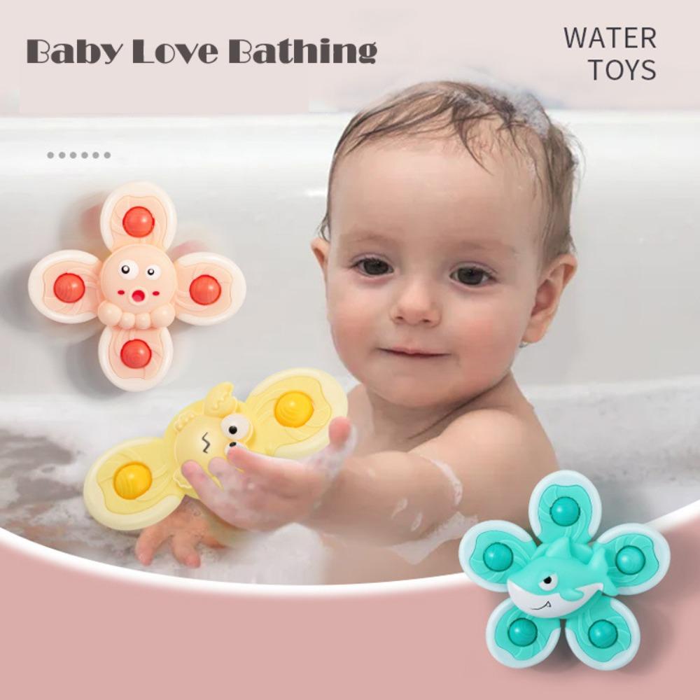 Quinton Baby Spin Top Bath Toys 1set Kartun 2sampai4tahun Montessori Sensory Learning Baby Games Baby Shower Mainan Gyroscope Anak Laki-Laki Anak Mandi Sucker Spinner