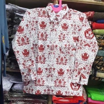 Baju Seragam Sekolah Batik Merah Lengan Panjang  SD  Merk SERAGAM