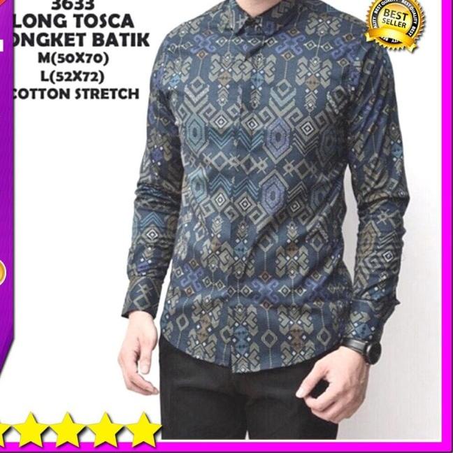 Kemeja Cowok Lengan Panjang Batik Songket Tosca hijau Casual