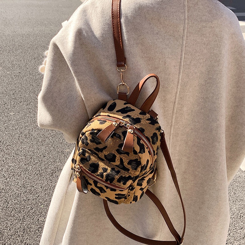 ❀Sera niche personality leopard print ransel untuk wanita 2022 baru gaya Jepang all-match mini ransel keluar satu bahu tas sekolah kecil