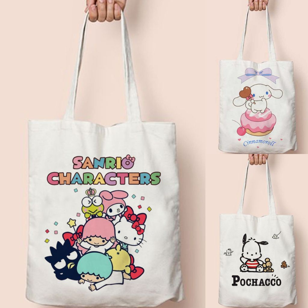 Totebag Tote Bag Lucu Korea Wanita Kanvas Sanrio Characters Hello Kitty My Melody Tas Goodie Bag Ulang Tahun