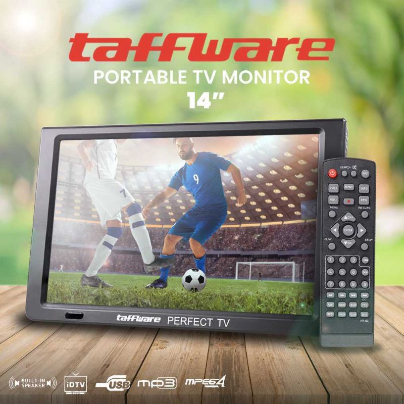 PROMO TV mini Portable LED HD TV Monitor 14 Inch DVB-T2 + Analog - D14 Taffware tv portable mini murah tv mini portable tv kecil mini tv kecil murah televisi minitv led kecil tv analog murah original 7CTN01BK