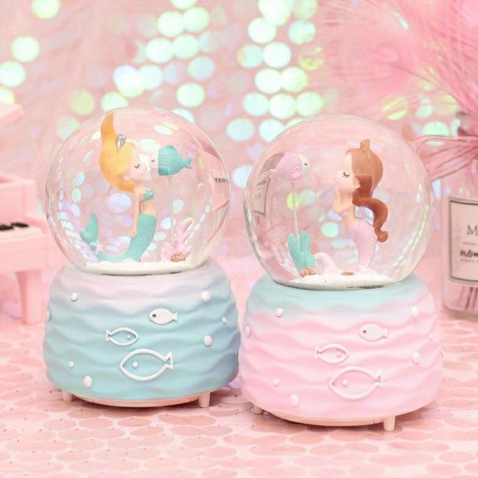 Kotak Musik MERMAID Snowball JUMBO Bola Salju Hias Kristal Lampu Kado