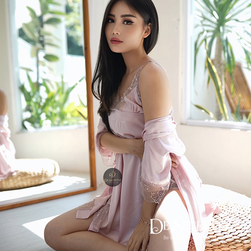 DeSecrettz SHANIA Baju Tidur Wanita Dewasa Model Kimono Dress, Includes Night Dress Dengan Opsional Kimono