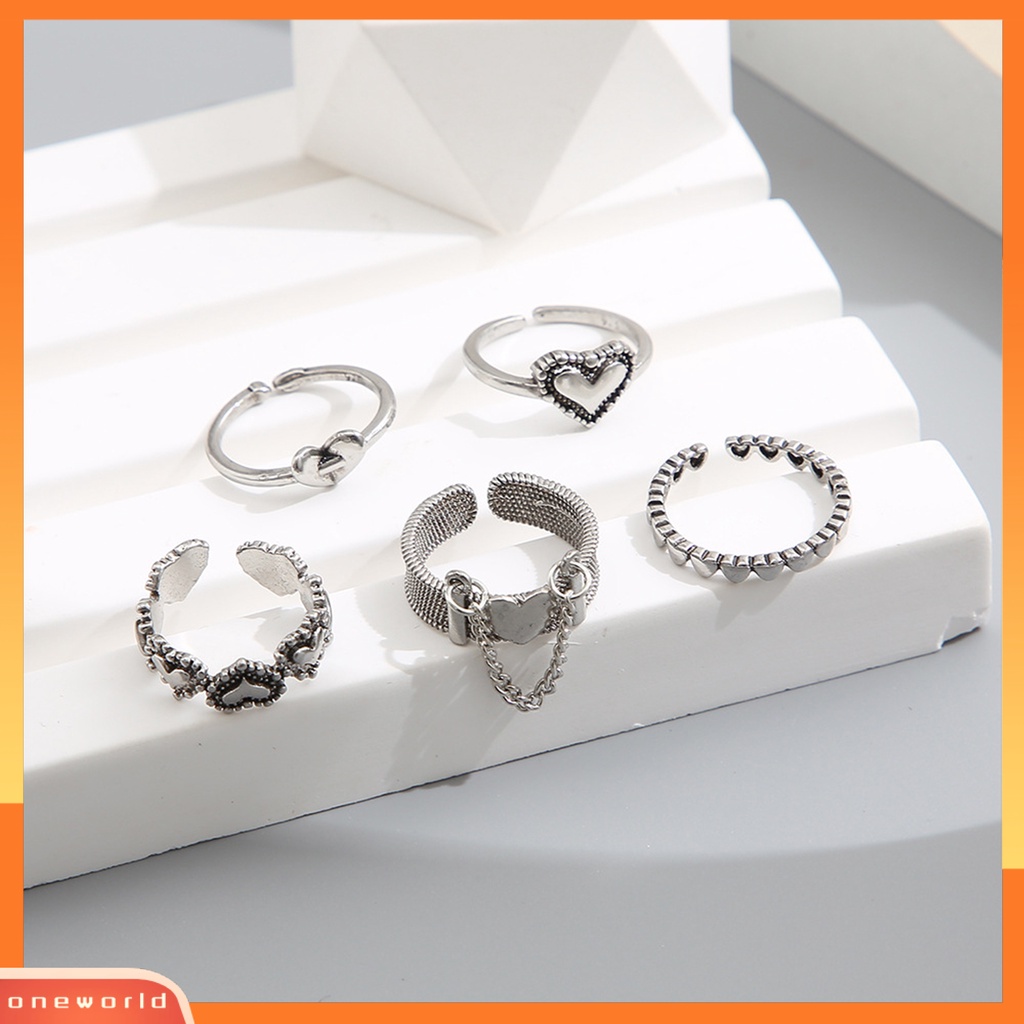 3 / 5Pcs Cincin Knuckle Model Terbuka Bahan Alloy Desain Hati Hollow Untuk Aksesoris Perhiasan