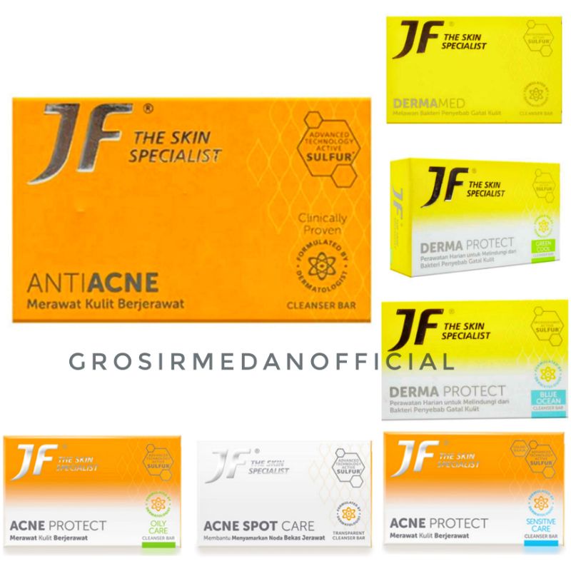 SABUN JF SULFUR - JF ACNE PROTECT ANTIACNE - JF DERMAMED DERMA PROTECT - JF ACNE SPOT CARE 65 DAN 90 G - OILY DAN SENSITIVE CARE - BLUE OCEAN DAN GREEN COOL