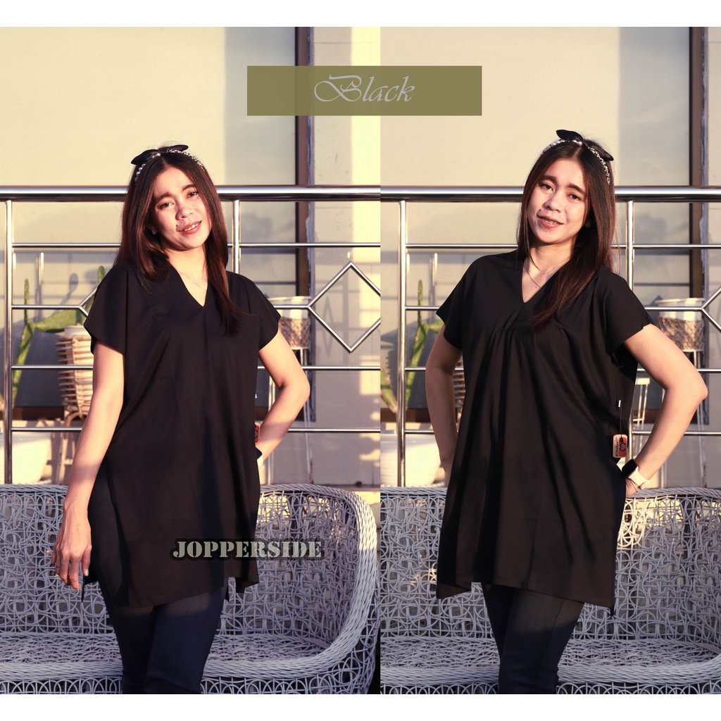 Long square baju atasan blouse kaos slit belah samping oversize v neck wanita katun premium TOW2