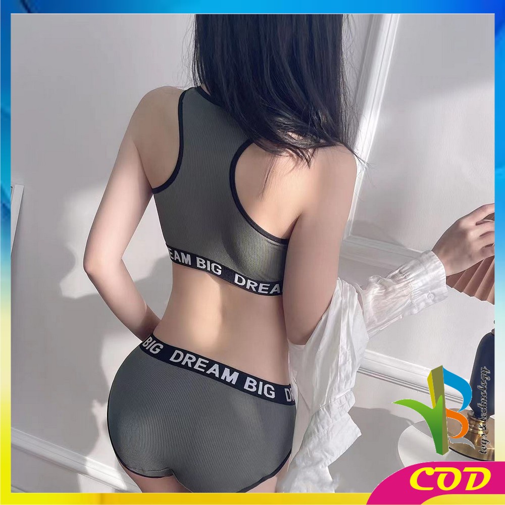 RB-P404 Bra Set Celana Dalam Wanita BH Sport Bra Push Up Gym Fitness Senam Zumba Joging Yoga / Pakaian Dalam Tanpa Kawat Pakaian Olahraga  One Set Fashion Korea Elastis Anderwear