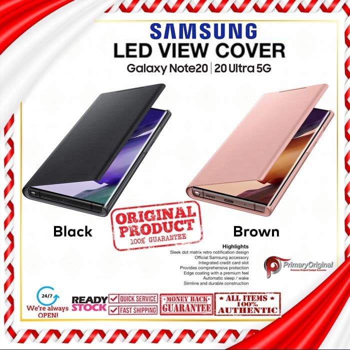 Original Case Samsung Note 20 Ultra / Note 20 Original LED Flip Wallet COVER - Brown, Note 20