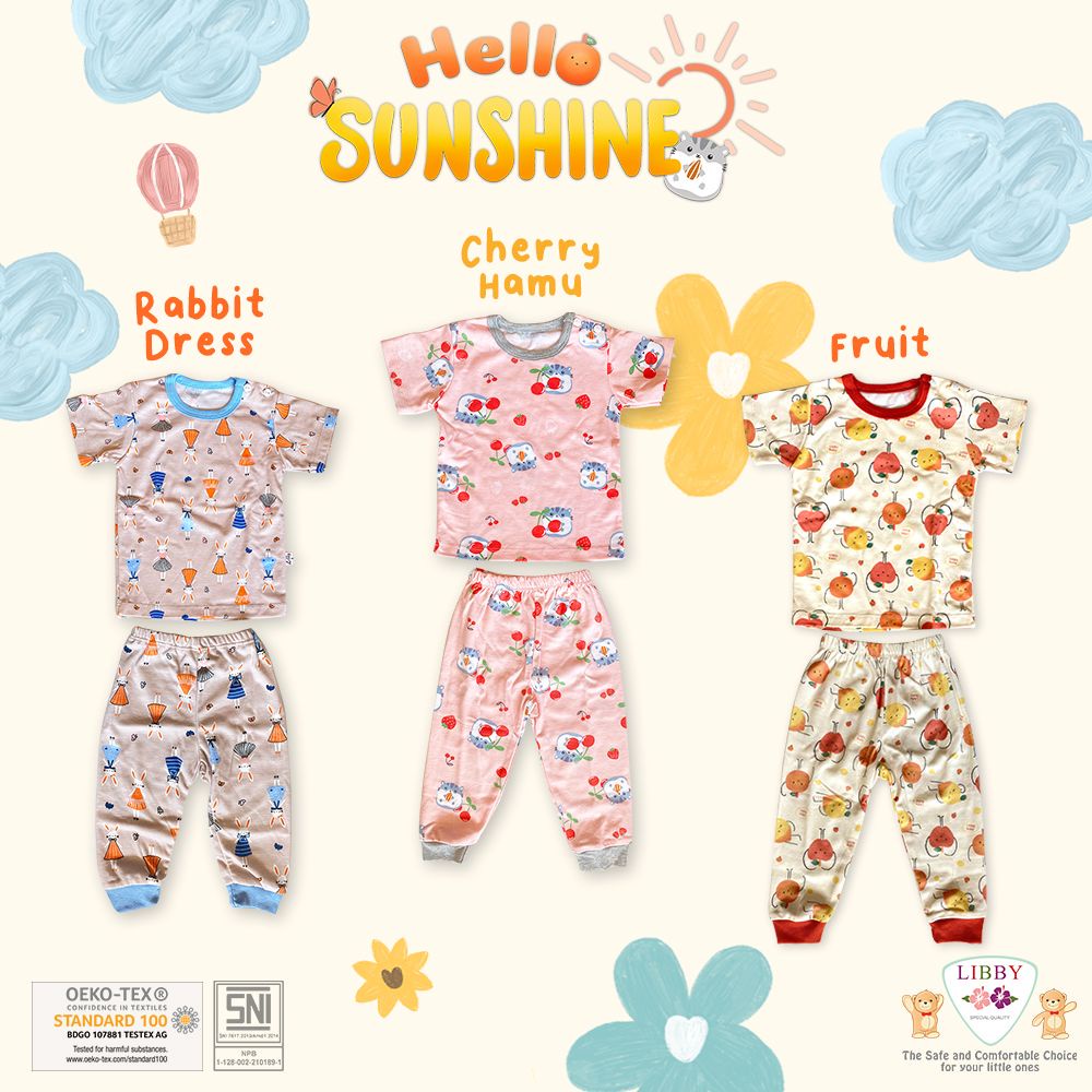 Libby Setelan Oblong Pendek Panjang (kancing pundak) - Libby baju bayi Hello Sunshine - Best Seller Libby setelan pendek panjang