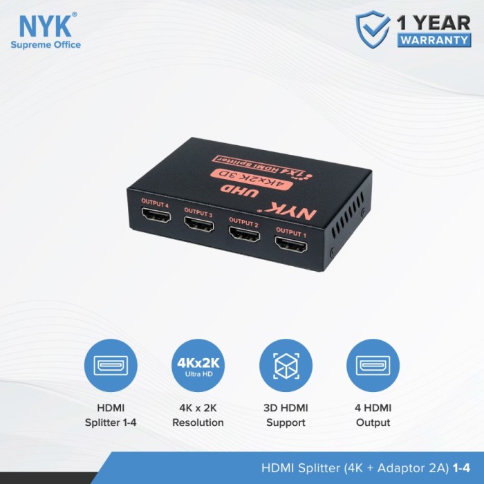 HDMI Splitter NYK 4 port 4Kx2K UHD - Splitter hdmi 1-4