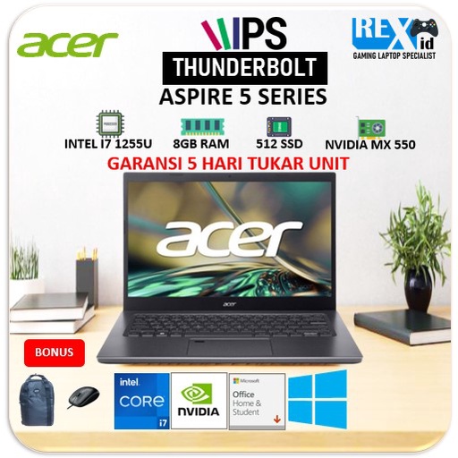 ACER ASPIRE 5 SLIM A514 MX550 2GB (i7 1255u 8gb 512ssd W11+OHS 14.0inch FHD IPS ThunderB BLIT FP 1/3/0+ADP)