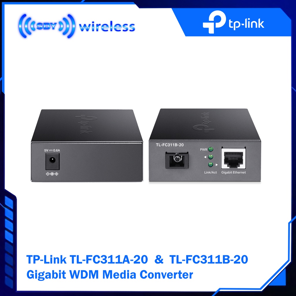Sepasang TPLINK TL-FC311A-20 Plus TL-FC311B-20 Media Converter FO to LAN 10-100-1000Mbps AB - Sepasang TP Link Gigabit WDM Media Converter