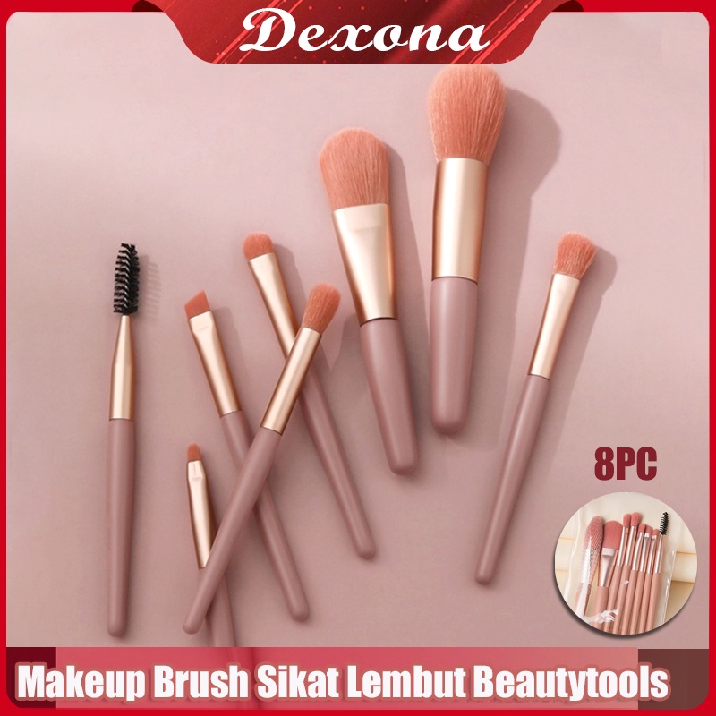 8Pcs Makeup Brush Sikat Lembut Beautytools Alat Rias Tas Kuas Portabel Lembut