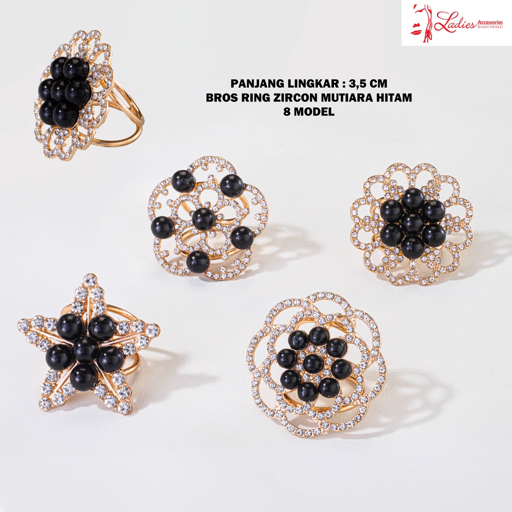 Bros / Ring / Selendang / Pashmina / Hijab / Model Zircon Mutiara Hitam ( BA358 )