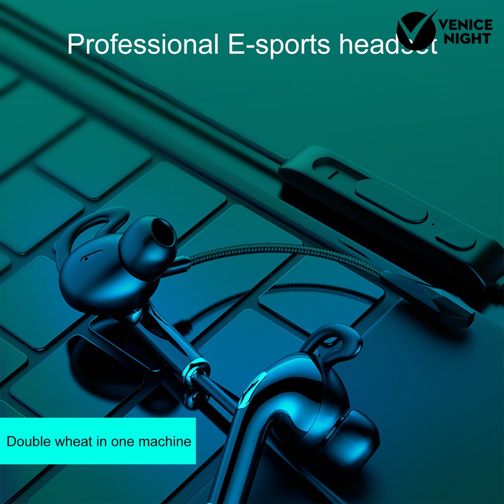 (VNEP) (Berkabel) Portable Noise Reduction In-Ear Earphone Gaming Computer Earpiece dengan Dual Mic