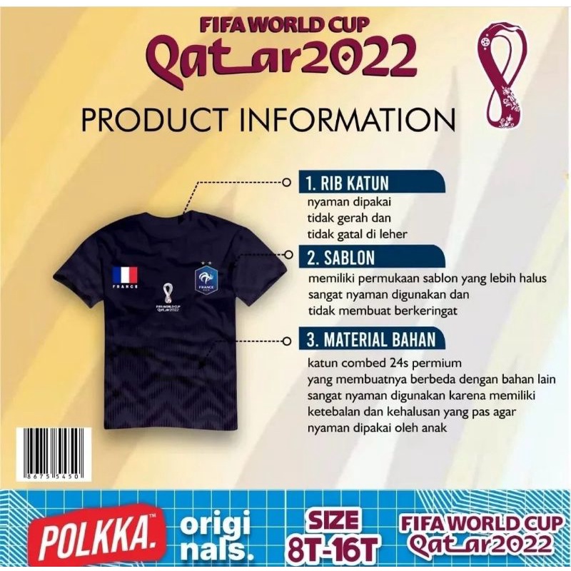 KAOS POLKKA QATAR FIFA WORLD CUP 2022 size 8-16 T / KAOS PIALA DUNIA QATAR BY POLKKA