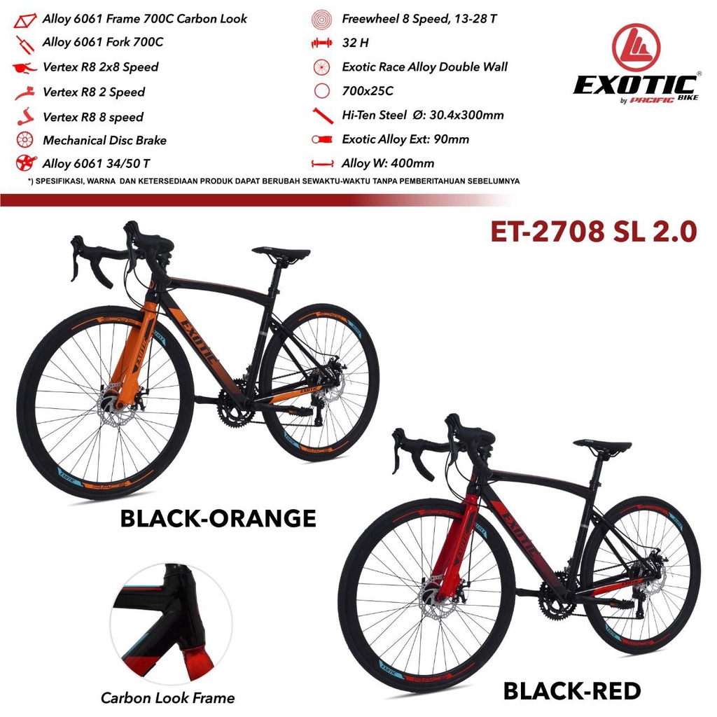 Sepeda Balap Roadbike EXOTIC 2708 SL 2.0 Alloy 700C 2x8 Speed