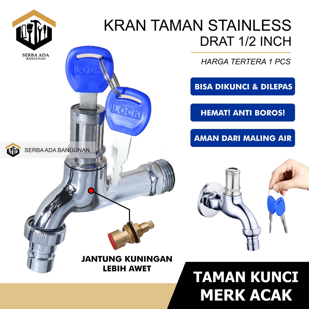 Keran Air Kran Air Mesin Cuci Wastafel Panjang Stainless Steel Tembok 2 Cabang Rumah Dapur Kunci